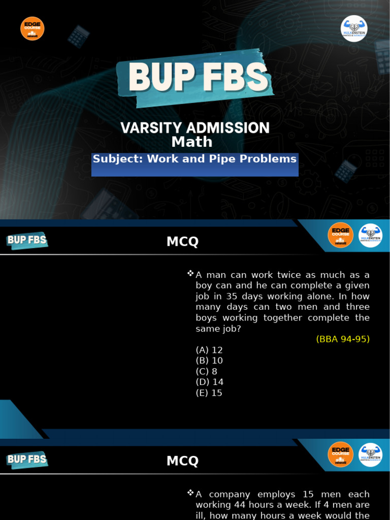 BUP - Work and Pipe Problems - Math | PDF