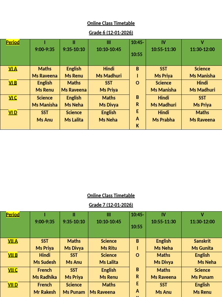 Online Class Timetable 12.01.2025 | PDF
