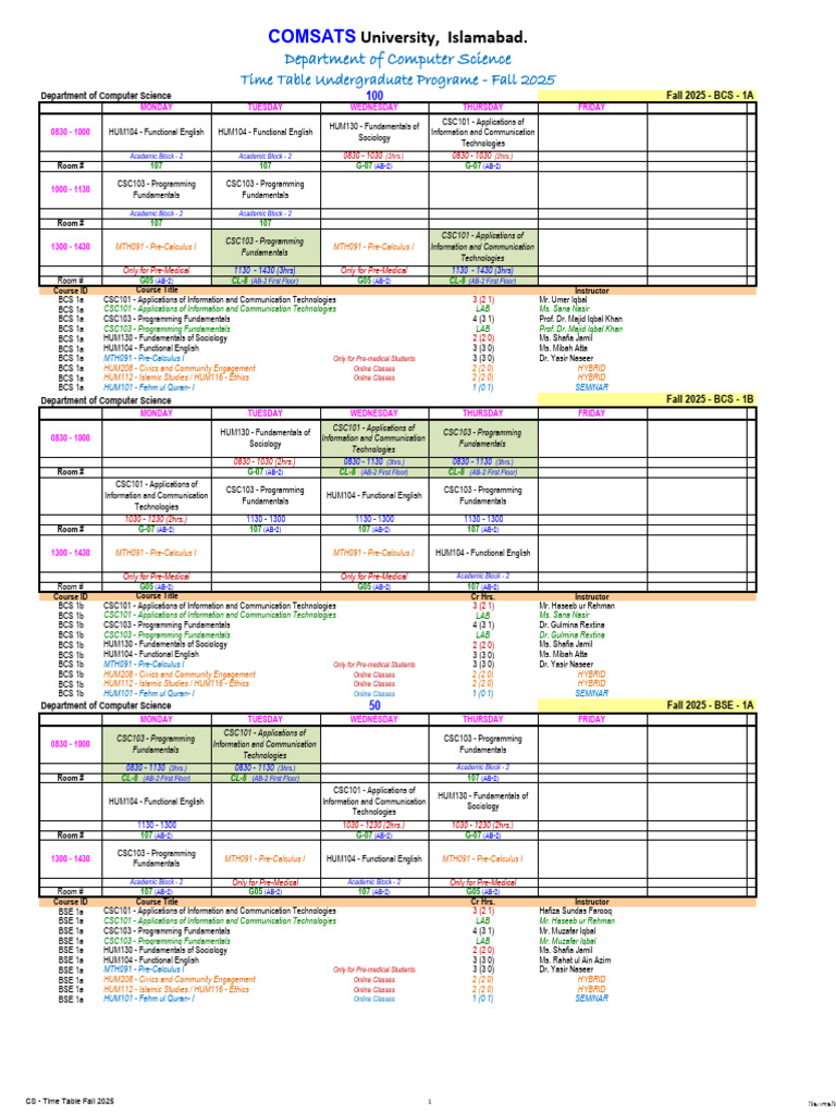 4 - Computer Science - Time Table - Fall 2025 (1) | PDF | Computing ...