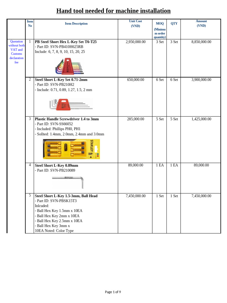 Hand Tool Needed for Machine Installation | PDF | Drill | Tools