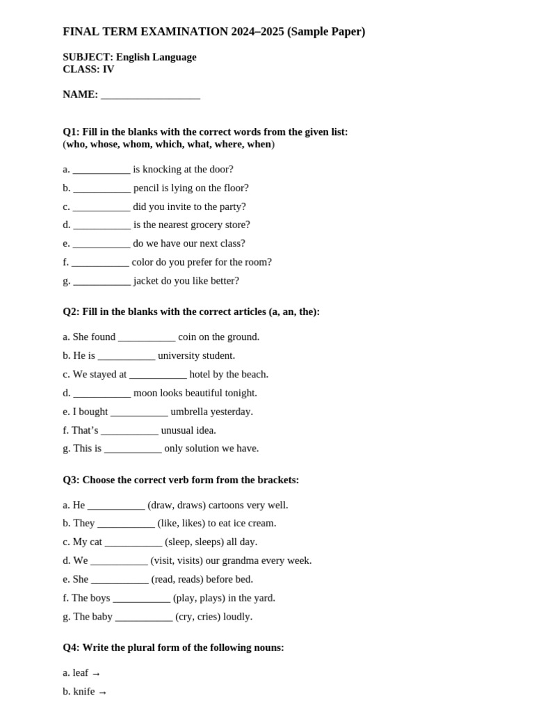 English IV FT Sample Paper PDF | PDF | Language Mechanics | Linguistic ...