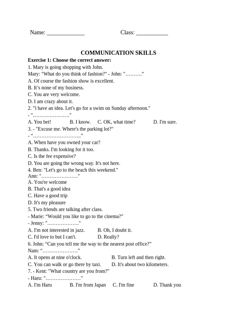 5a1 Mini Test Communication Skills | PDF