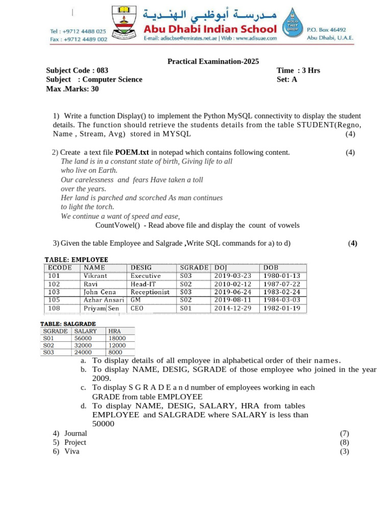 Xii CSC Practical Paper | PDF | My Sql | Information Technology Management