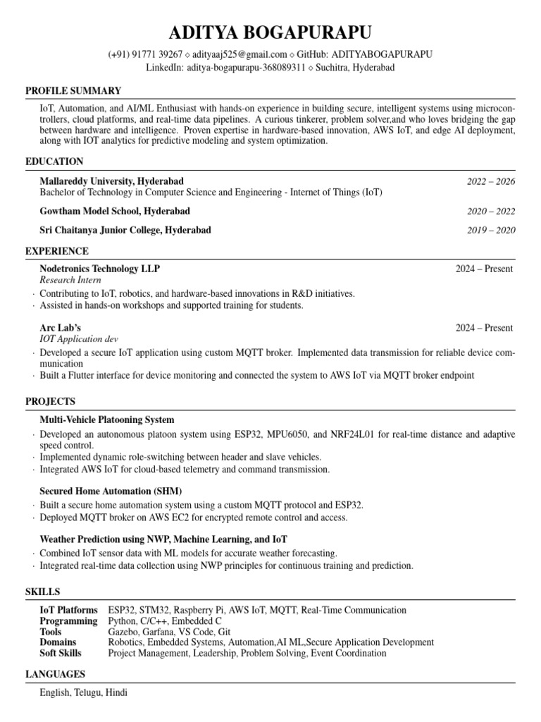 Aditya Main Resume. | PDF | Internet Of Things | Artificial Intelligence