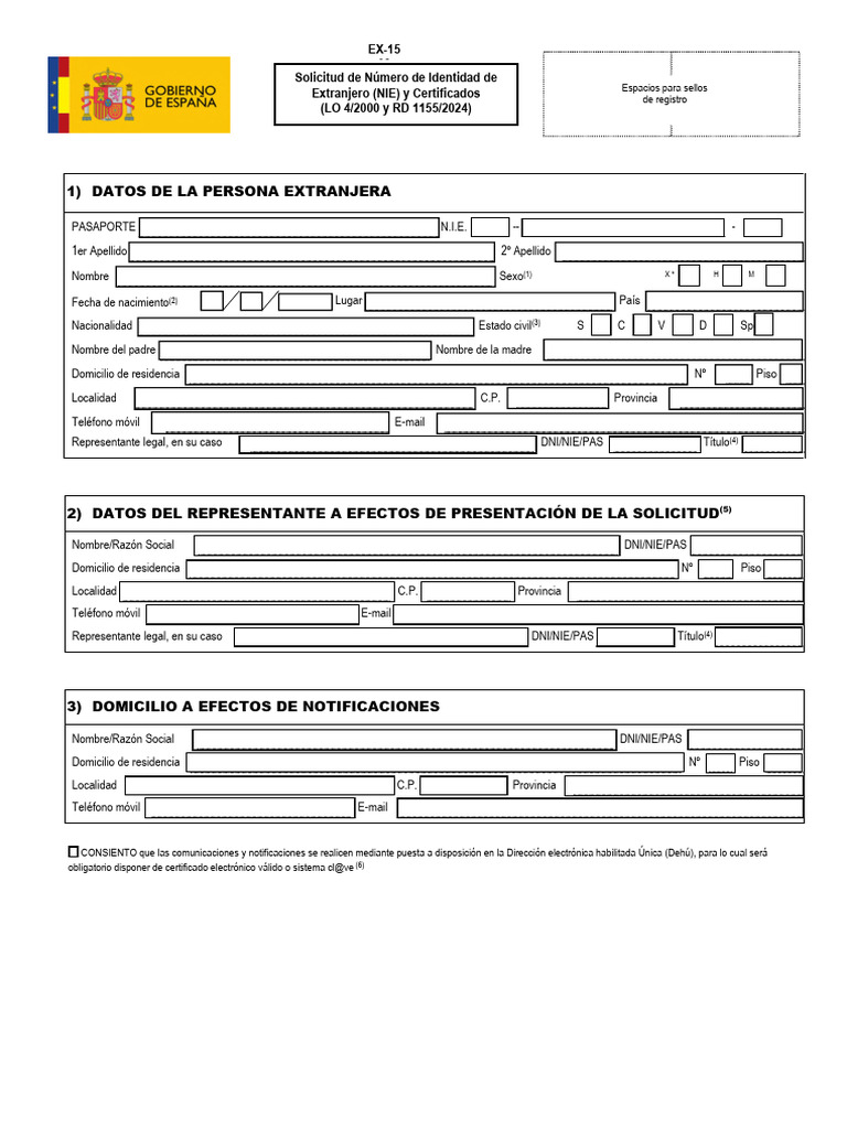 Ex15 Formulario Solicitud Numero de Identidad de Extranjero y ...
