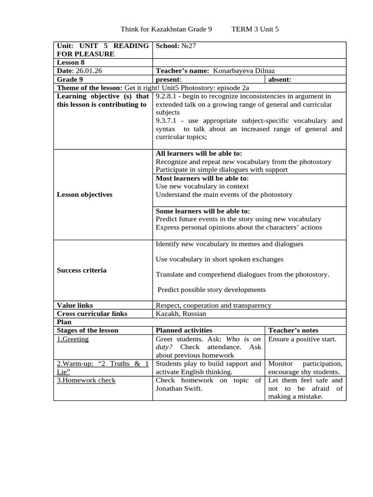 Think 9 Unit 5 SLP | PDF | Vocabulary | Communication