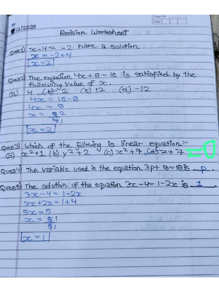 Unit - 7 Revision Worksheet With Corrections | PDF