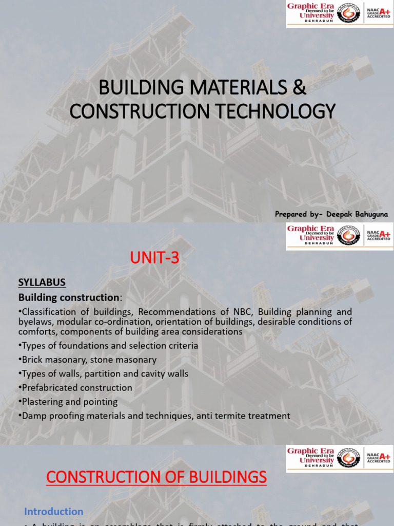 Building Materials & Construction Technology - Unit3 | PDF | Foundation ...