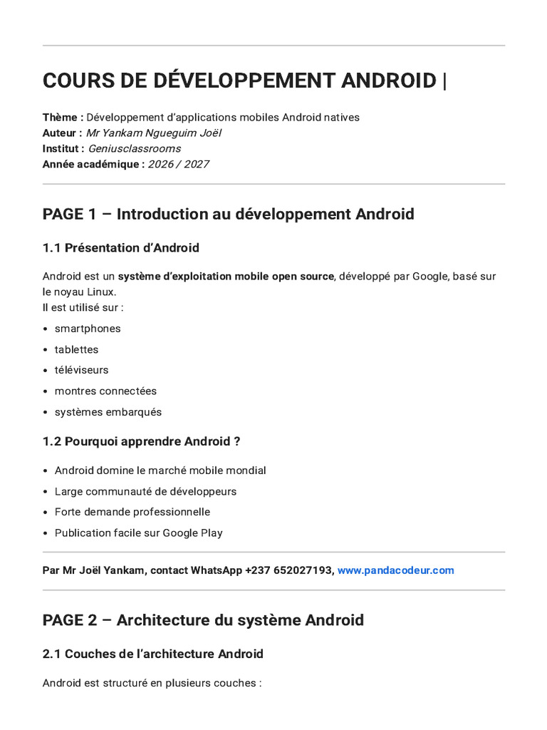 Android Yankam | PDF | Android (Système d'exploitation) | Java (Langage ...