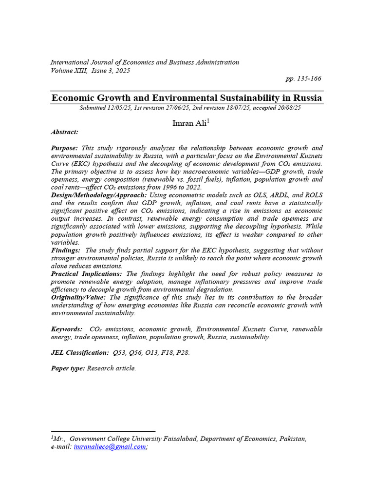 Economic Growth and Environmental Sustainability in Russia | PDF ...