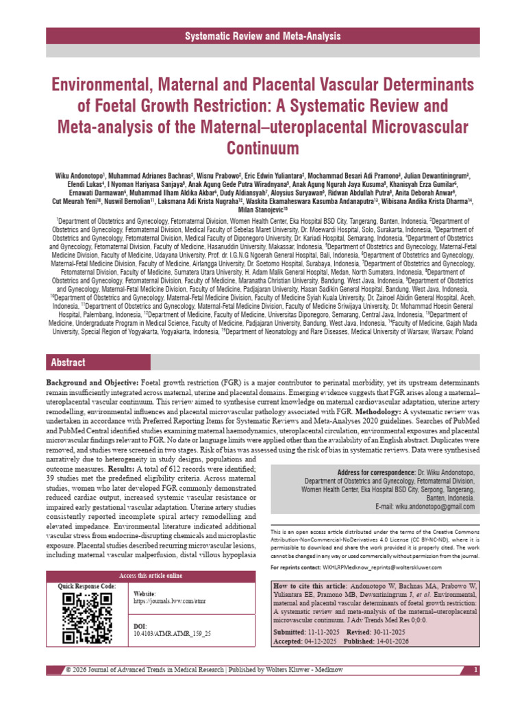 ATMR Environmental Maternal and Placental Vascular FGR | PDF | Placenta ...
