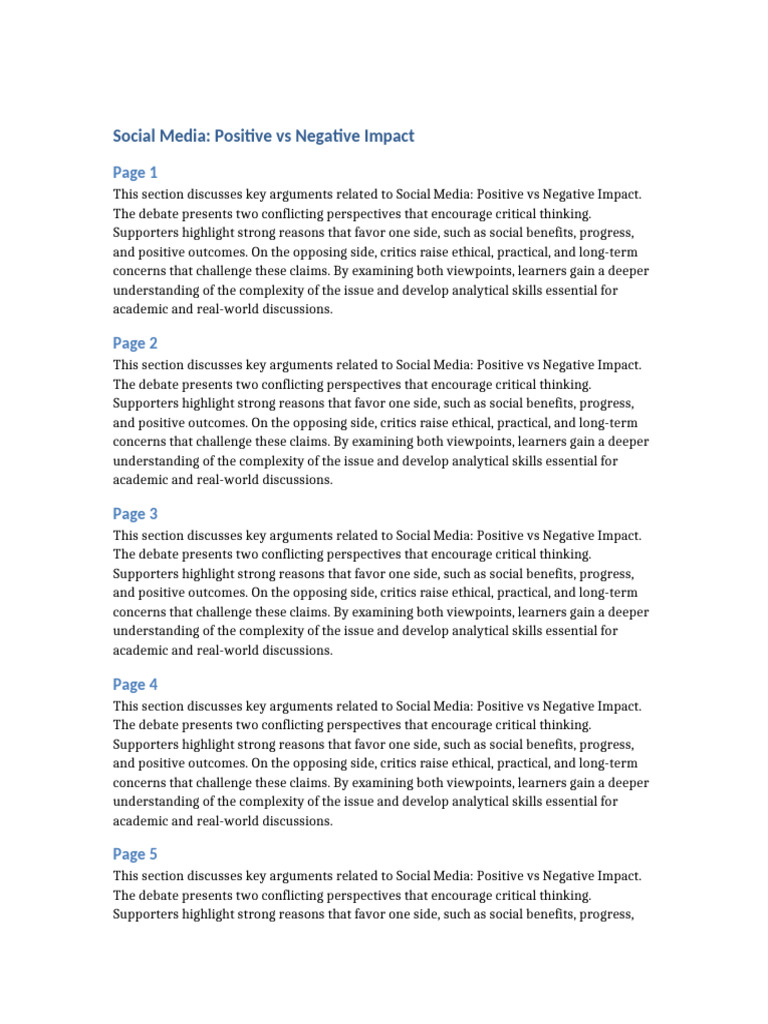 Document 4 Social Media Positive Vs Negative Impact | PDF | Critical ...