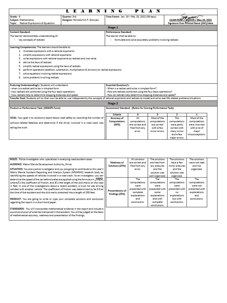 Weekly Learning Plan (Math 9 - Q3) | PDF | Traffic Collision | Mathematics