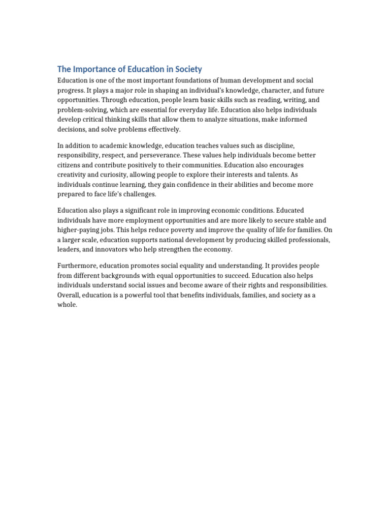 Importance of Education in Society | PDF