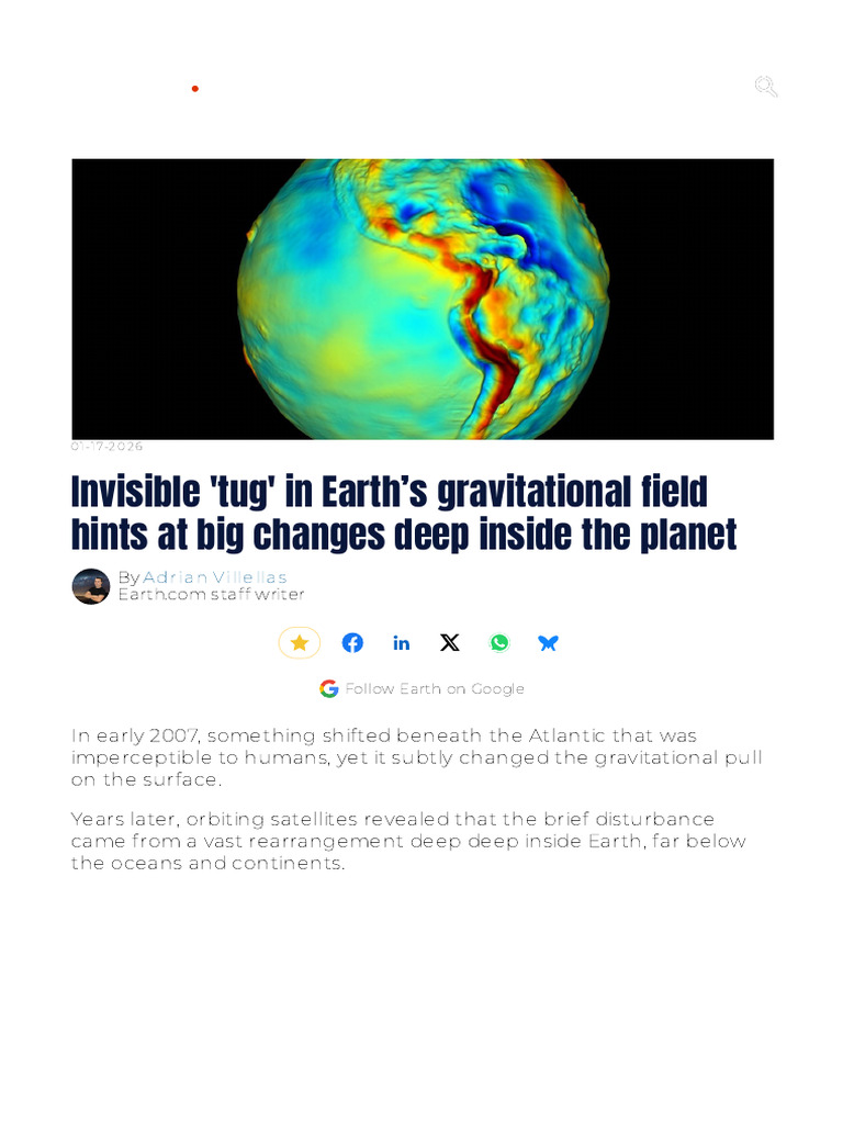 Invisible 'Tug' in Earth's Gravitational Field Hints at Surface Changes ...