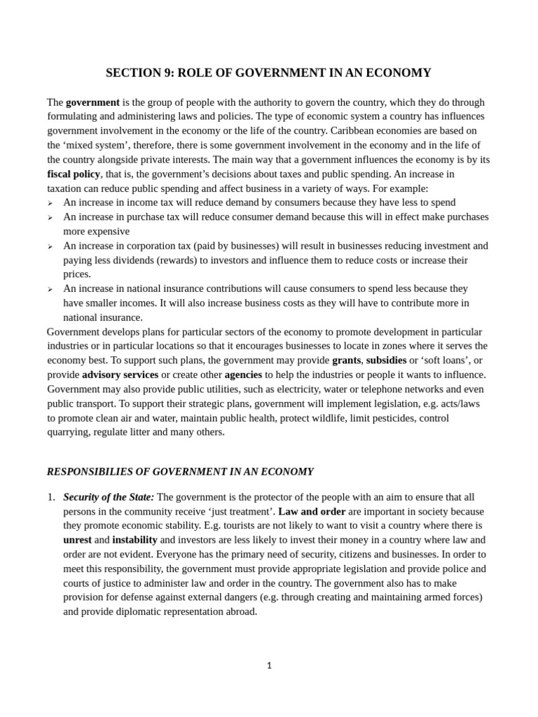 Section 9 Role of Government in An Economy | PDF | Taxes | Waste