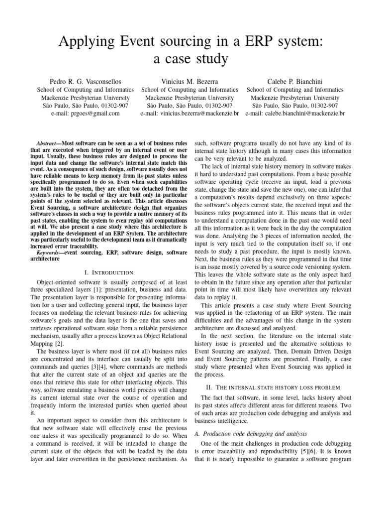 Applying Event Sourcing in A ERP System: A Case Study | PDF | Data ...