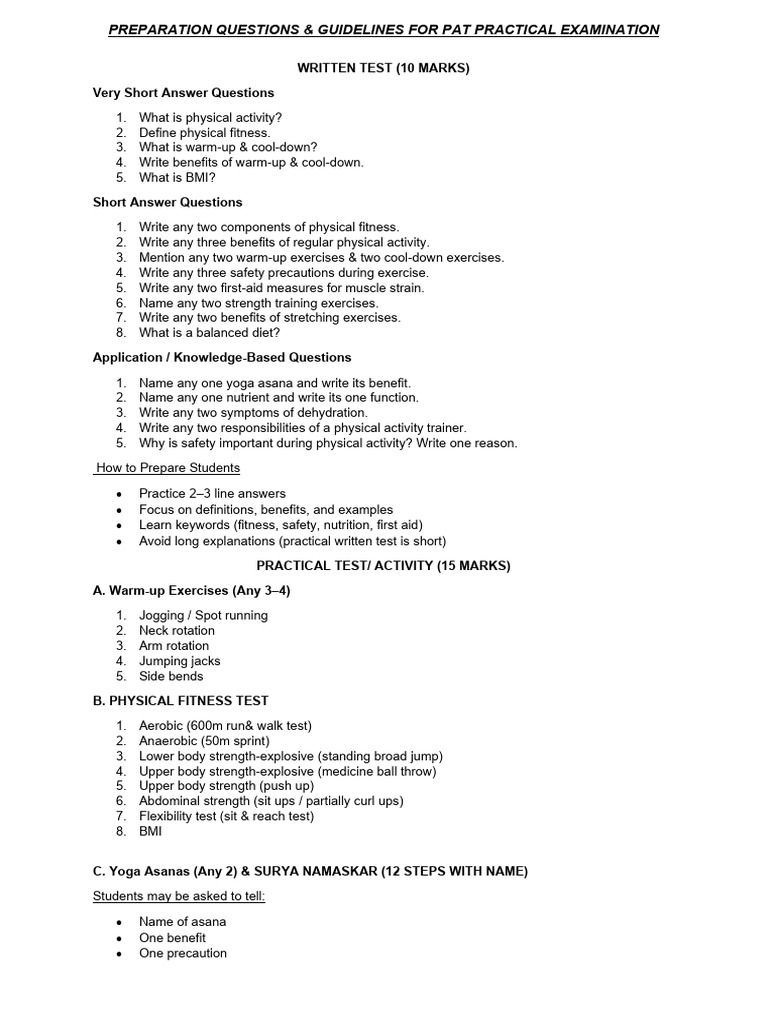 Pat Practical Test | PDF | Asana | Physical Fitness
