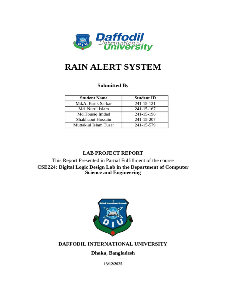 DLD Project Rain Alert Report | PDF | Logic Gate | Electronic Circuits