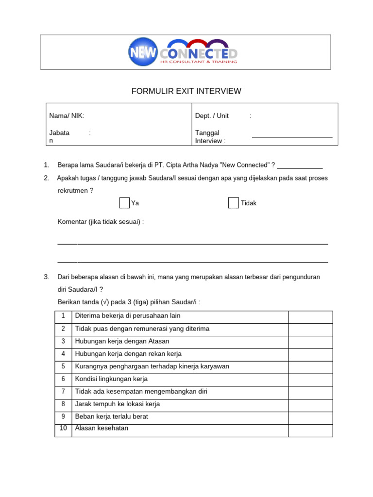 Form Exit Interview | PDF