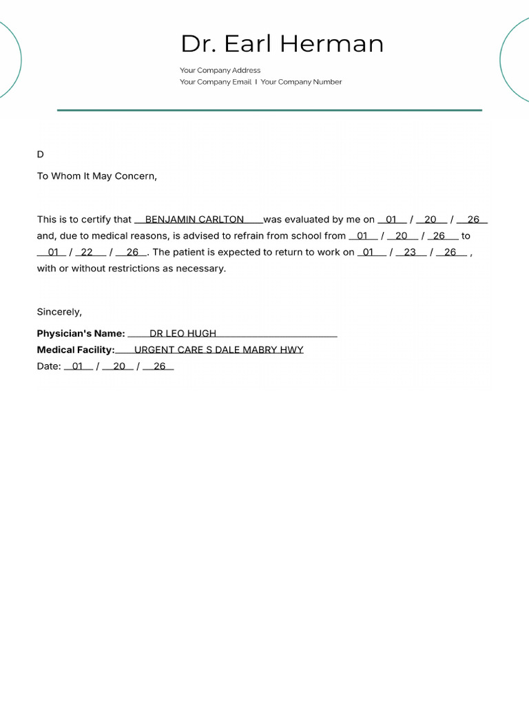 Benjanin Sick Note | PDF