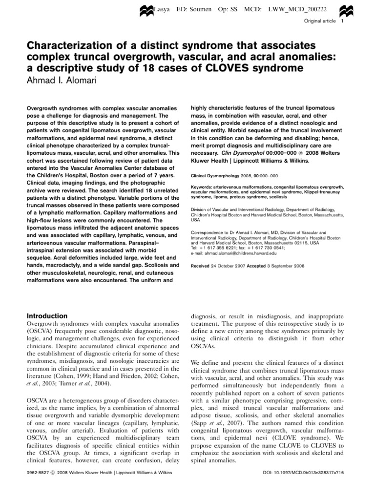 CLOVES Syndrome: Characterization of A Distinct Syndrome That ...