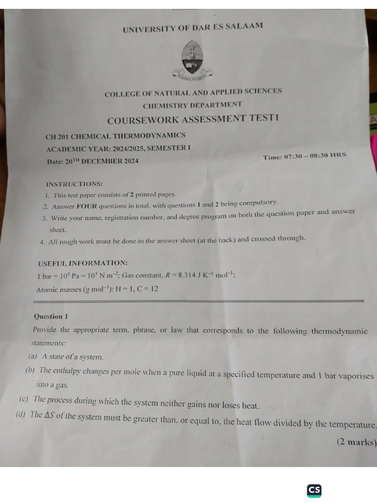 ch201 Test01 | PDF