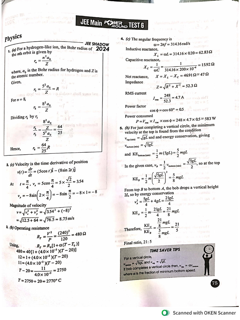 Jee Test 6 (Solution) | PDF