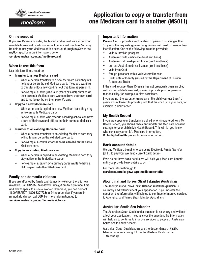 Application To Copy or Transfer From One Medicare Card To Another | PDF