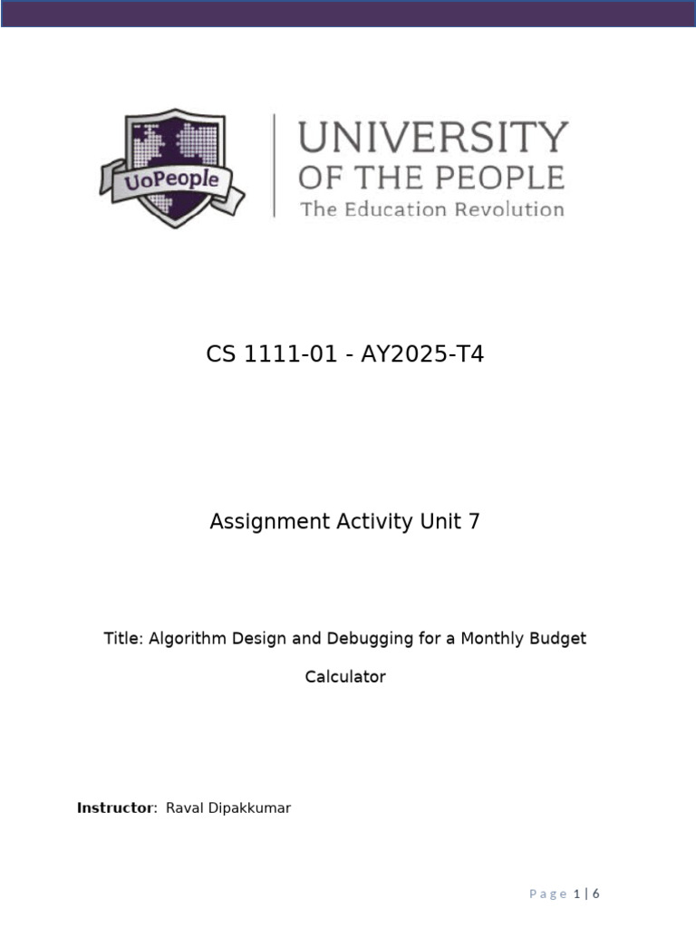 CS 1111 - Assignment Activity Unit 7 | PDF | Debugging | Computer Program