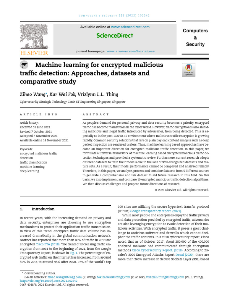 Machine Learning For Encrypted Malicious Traffic Detection Approaches ...