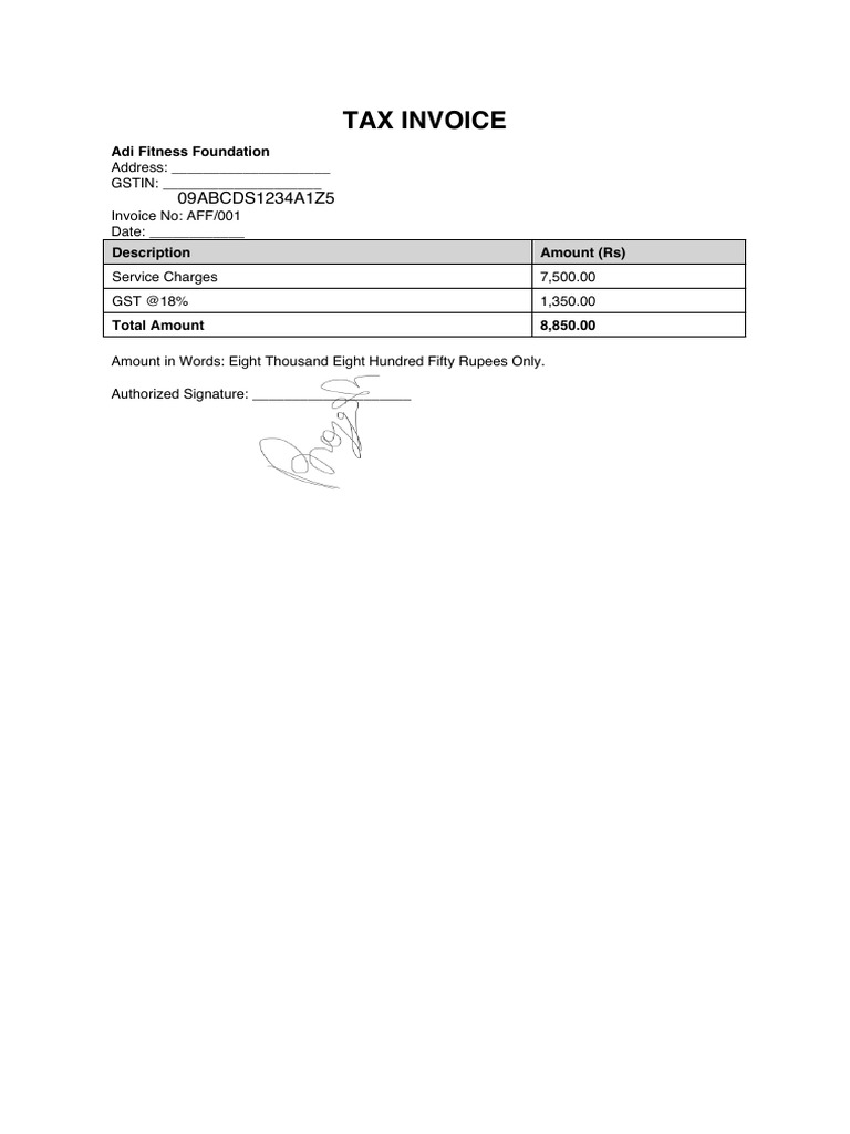 Adi Fitness Foundation Invoice | PDF