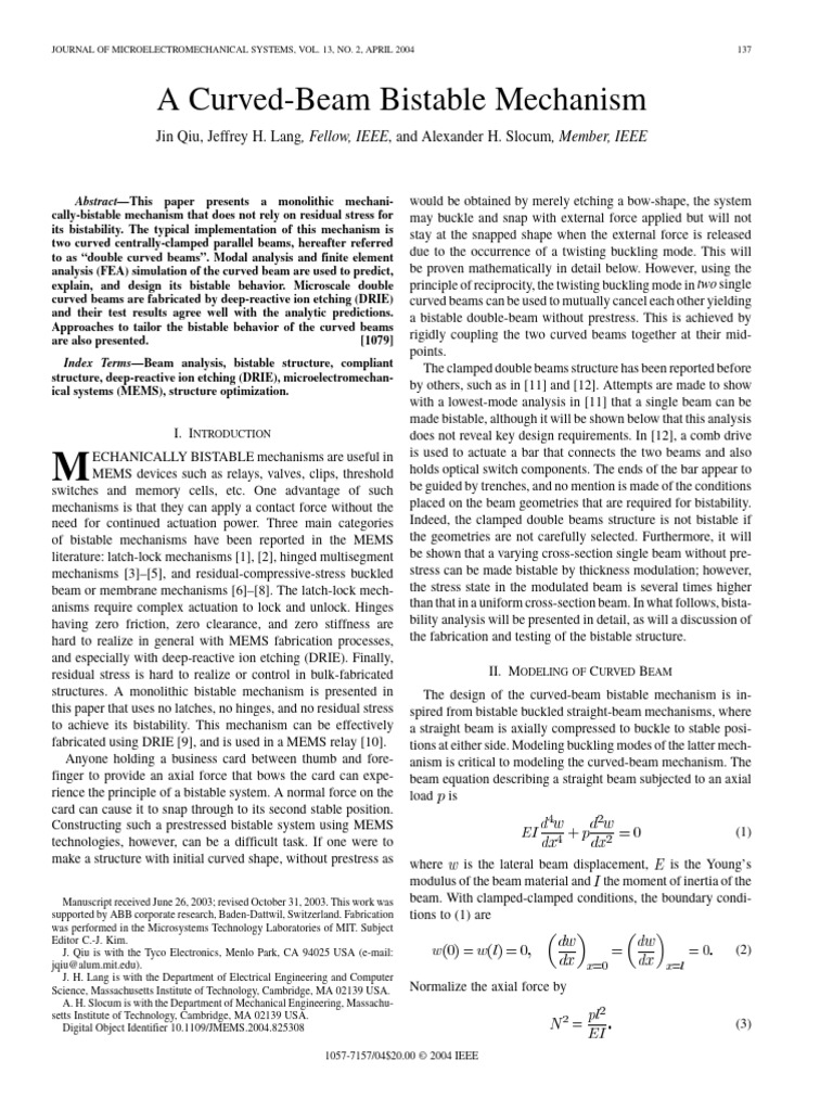A Curved-beam Bistable Mechanism | PDF | Buckling | Beam (Structure)