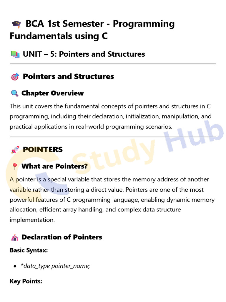 PFC UNIT - 5 (1) | PDF | Pointer (Computer Programming) | Variable ...