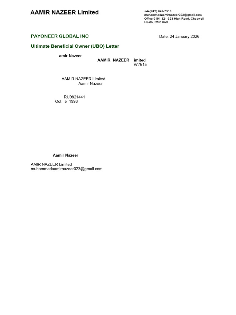 Aamir Nazeer UBO Leteer | PDF