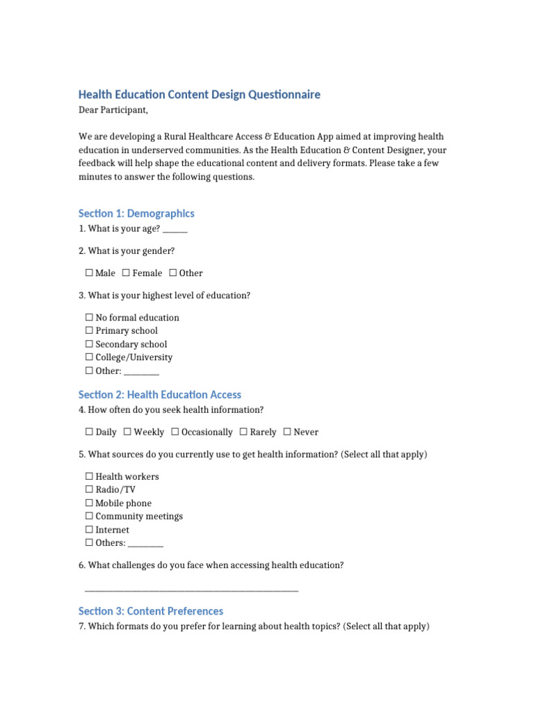 Health Education Questionnaire Member3 | PDF