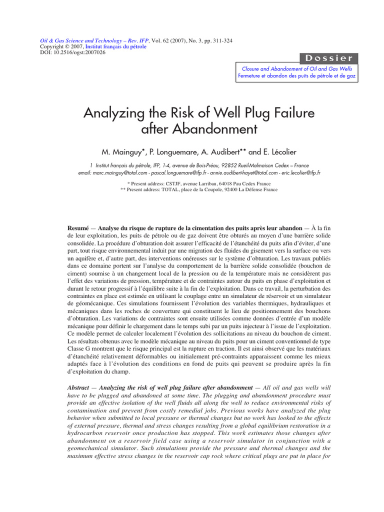 Analyzing The Risk of Well Plug Failure After Abandonment | PDF ...