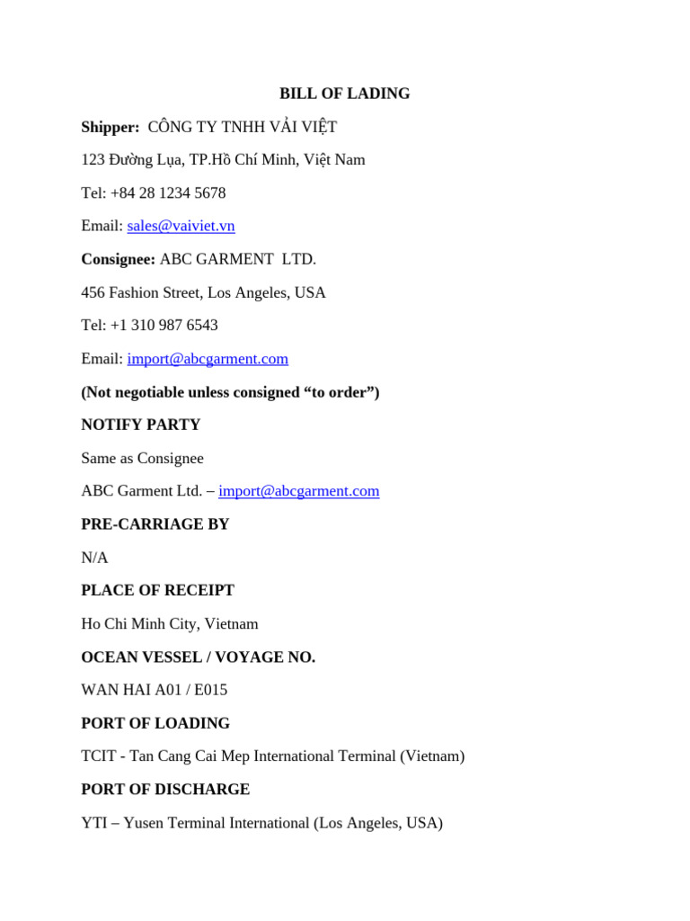 HBL Form | PDF
