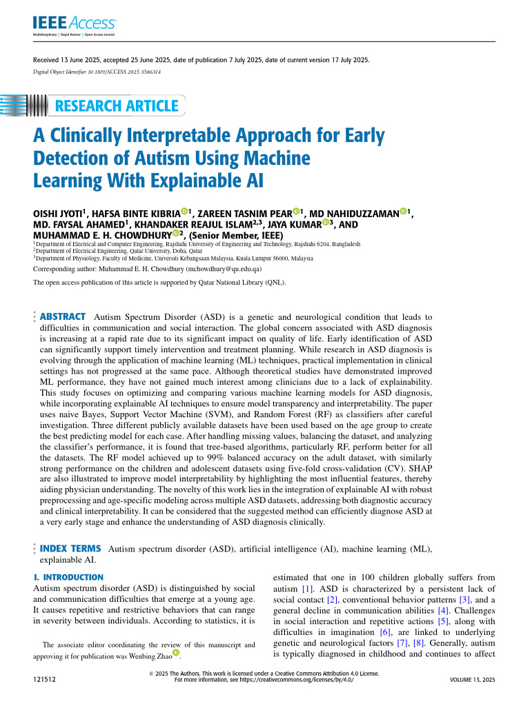 A Clinically Interpretable Approach For Early Detection of Autism Using ...