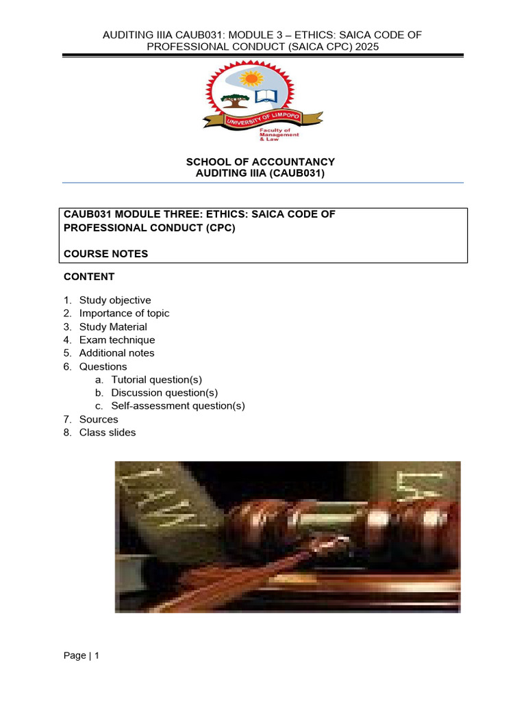 CAUB031-Module 3 - Ethics - SAICA CPC Course Notes 2025 | PDF | Audit ...