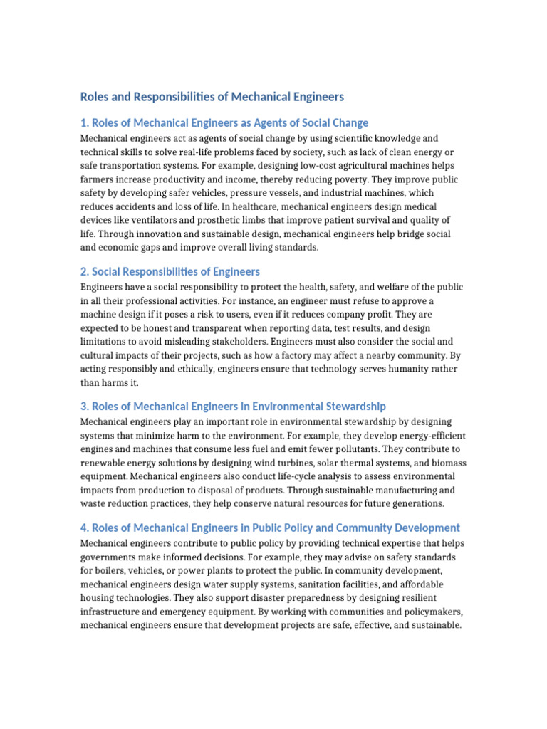 Mechanical Engineering Roles Paragraph Format | PDF | Safety ...