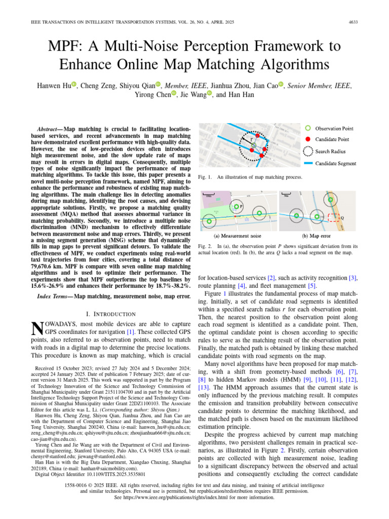 MPF A Multi-Noise Perception Framework To Enhance Online Map Matching ...