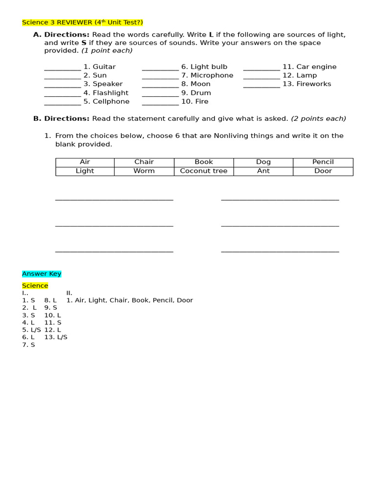 G3 4th Unit Test REVIEWER (Science) | PDF