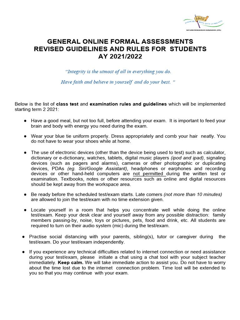 Fin - 2021 - 2022 - EXAMINATION RULES FOR STUDENTS | PDF