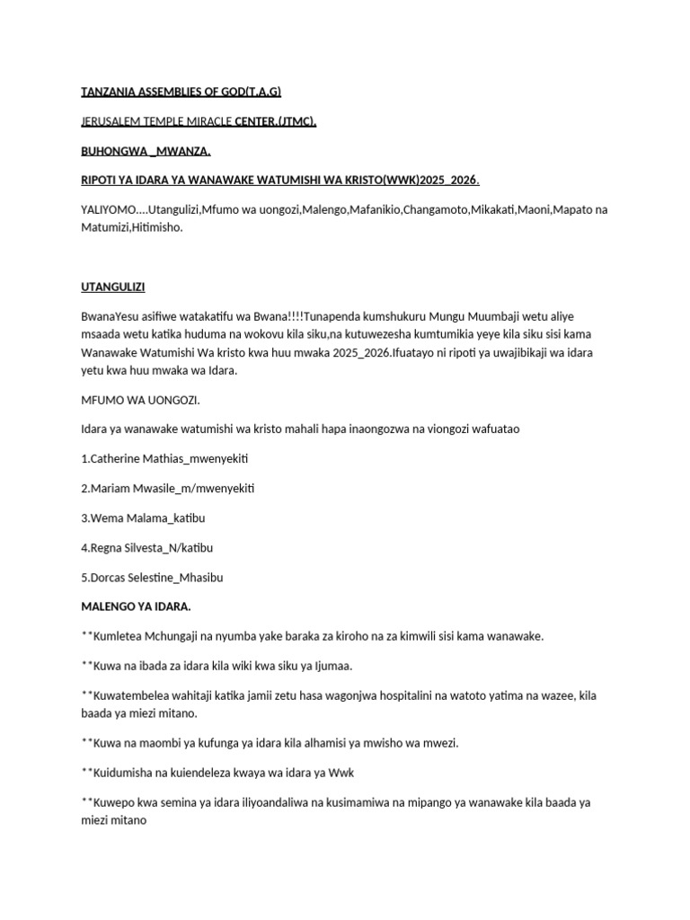Ripoti Ya WWK 2025 - 2026111 | PDF