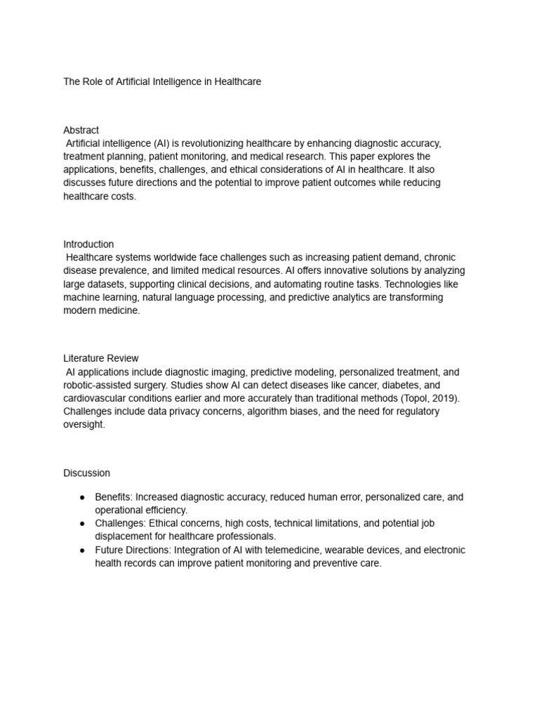 The Role of Artificial Intelligence in Healthcare | PDF