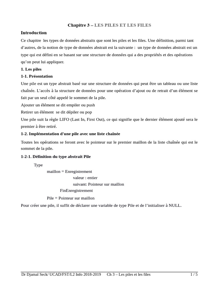Chapitre 3 - Les Piles Et Les Files | PDF | Pointeur (programmation ...