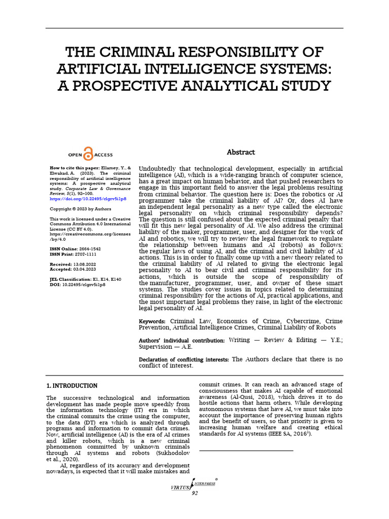 The Criminal Responsibility of | PDF | Intelligence (AI) & Semantics ...