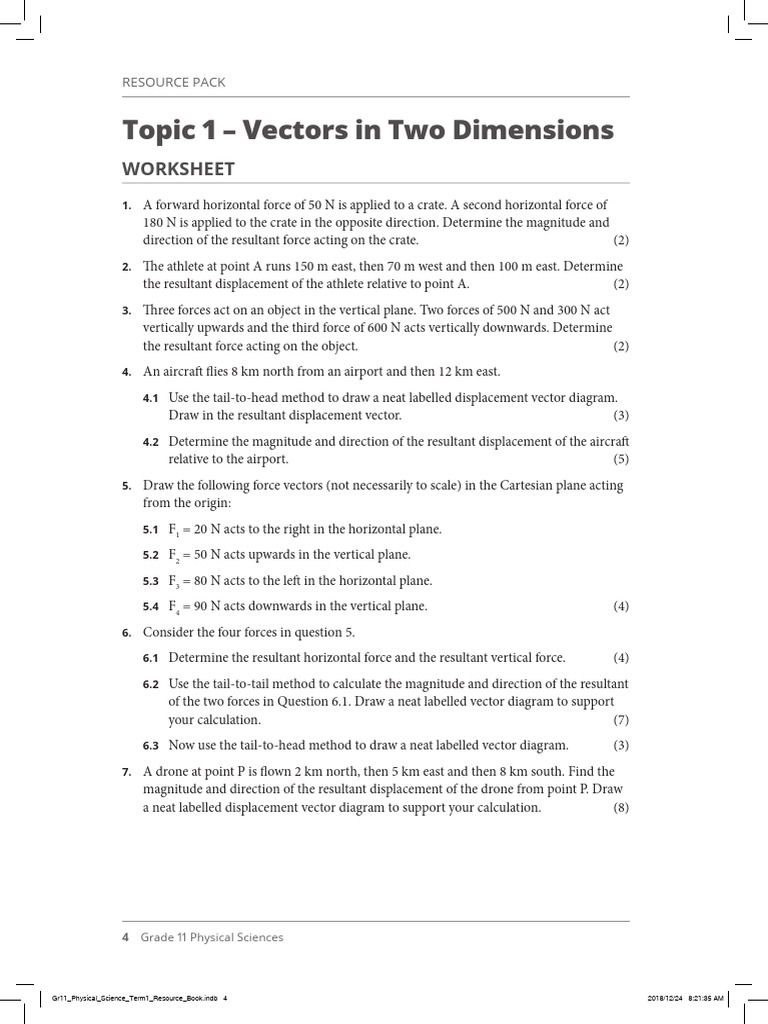 Vectors in Two Dimension Classwork 2026 | PDF | Force | Euclidean Vector