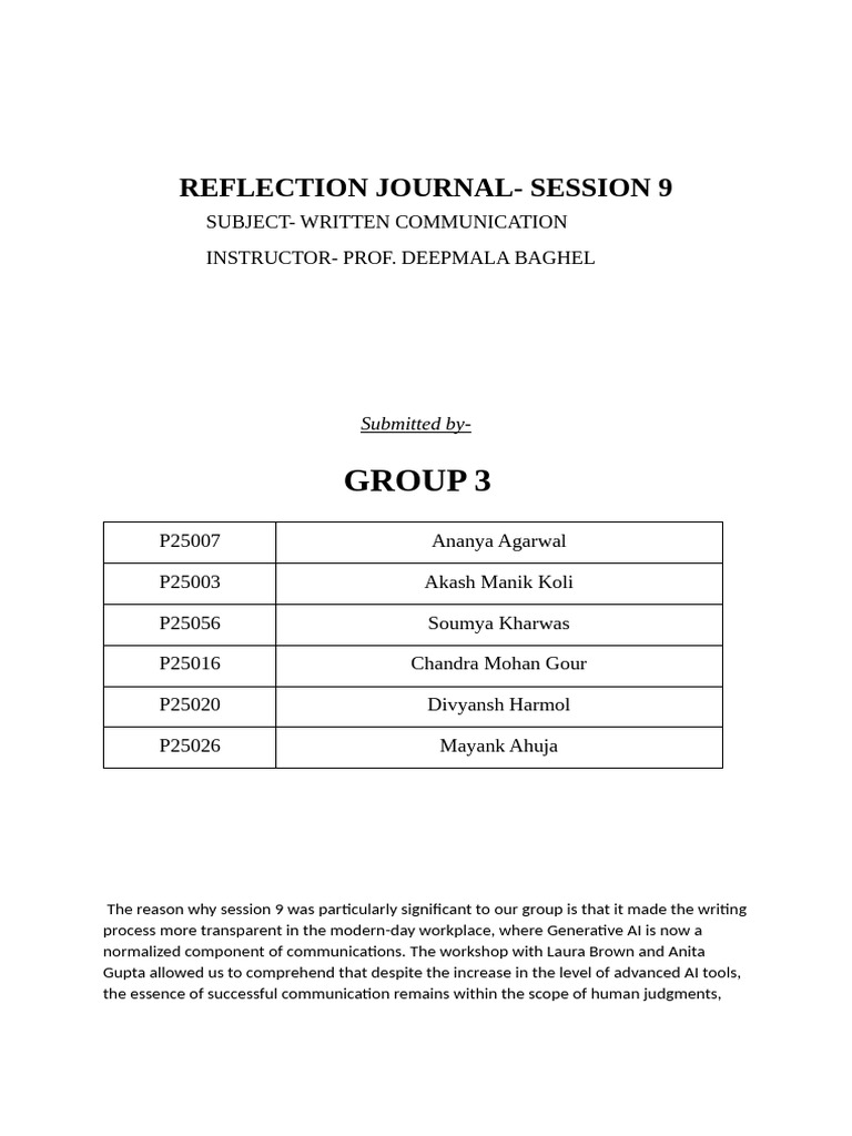Group 3 Sectiona Reflection Journal | PDF | Communication | Thought